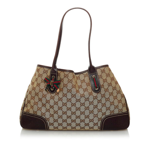 グッチ GGキャンバス シェリーライン プリンシー トートバッグ 163805 ベージュ ブラウン キャンバス レザー レディース GUCCI 【中古】