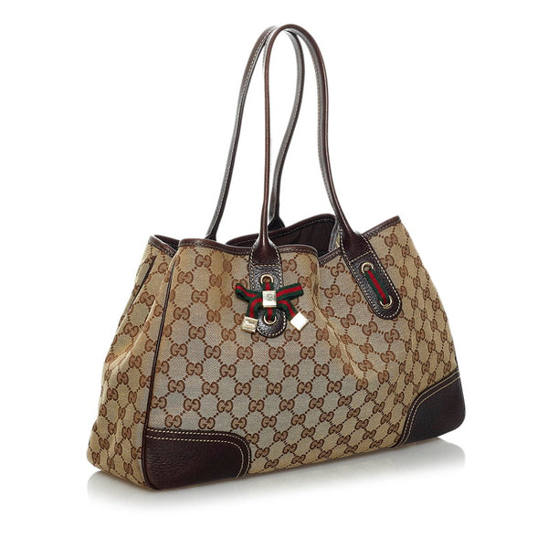 グッチ GGキャンバス シェリーライン プリンシー トートバッグ 163805 ベージュ ブラウン キャンバス レザー レディース GUCCI 【中古】