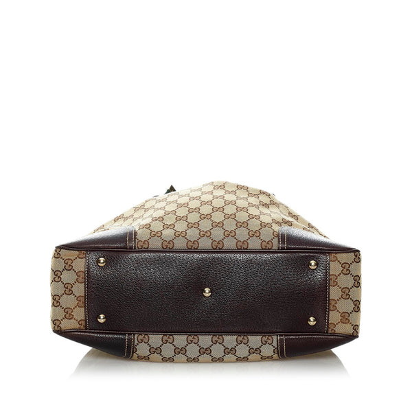 グッチ GGキャンバス シェリーライン プリンシー トートバッグ 163805 ベージュ ブラウン キャンバス レザー レディース GUCCI 【中古】