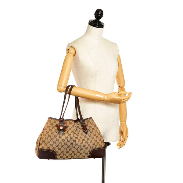 グッチ GGキャンバス シェリーライン プリンシー トートバッグ 163805 ベージュ ブラウン キャンバス レザー レディース GUCCI 【中古】
