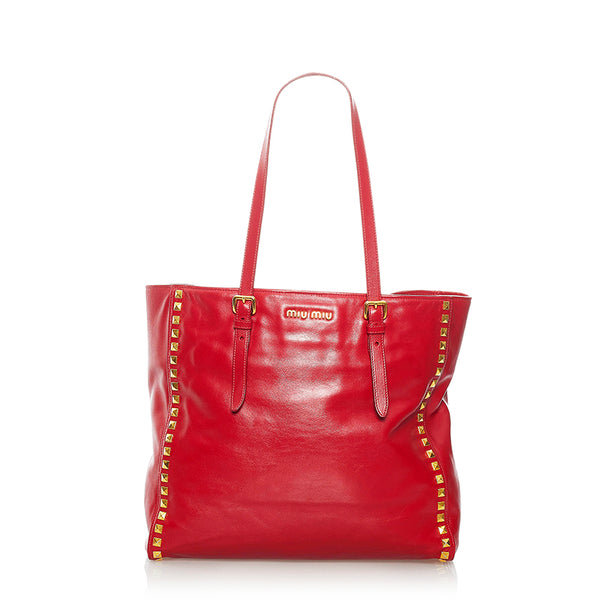 ミュウミュウ スタッズ トートバッグ ショルダーバッグ2way レッド レザー レディース MIUMIU 【中古】