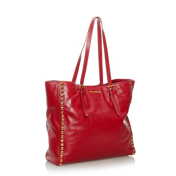 ミュウミュウ スタッズ トートバッグ ショルダーバッグ2way レッド レザー レディース MIUMIU 【中古】