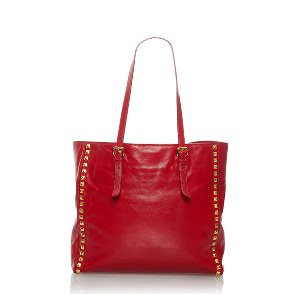 ミュウミュウ スタッズ トートバッグ ショルダーバッグ2way レッド レザー レディース MIUMIU 【中古】