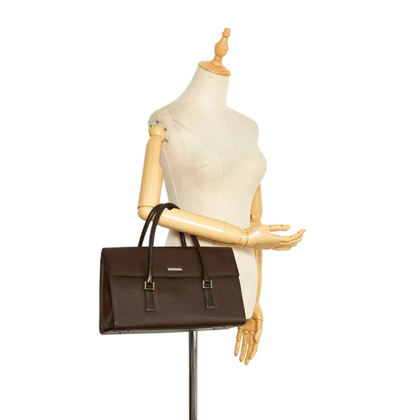 バーバリー ノバチェック ハンドバッグ トートバッグ ブラウン レザー レディース BURBERRY 【中古】