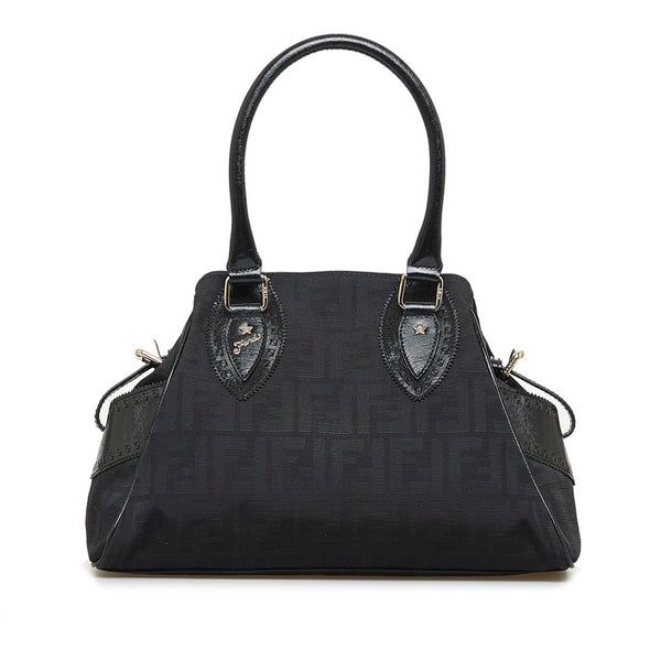 フェンディ ズッカ エトニコ ハンドバッグ トートバッグ 8BN157 ブラック キャンバス レザー レディース FENDI 【中古】