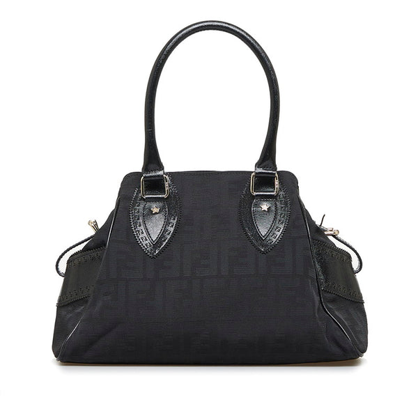 フェンディ ズッカ エトニコ ハンドバッグ トートバッグ 8BN157 ブラック キャンバス レザー レディース FENDI 【中古】