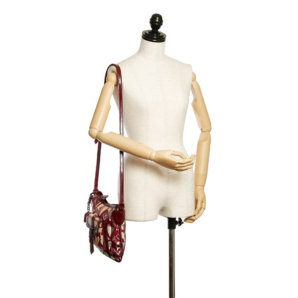 バーバリー ノバチェック ワインレッド ベージュ PVC エナメル 斜め掛け ショルダーバッグ レディース BURBERRY 【中古】