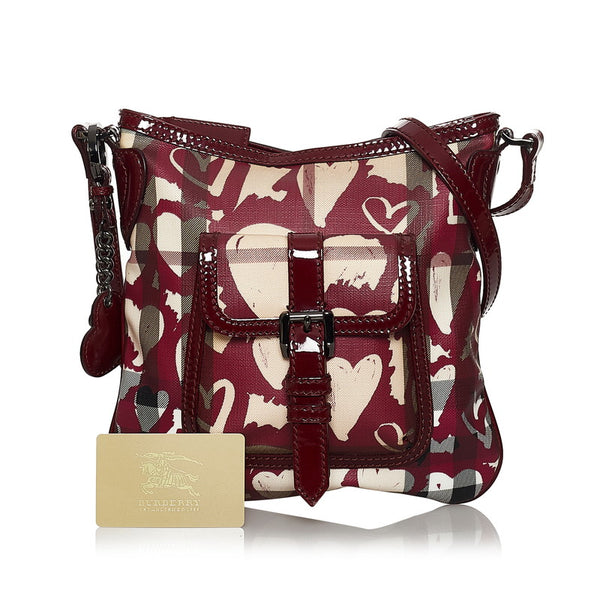 バーバリー ノバチェック ワインレッド ベージュ PVC エナメル 斜め掛け ショルダーバッグ レディース BURBERRY 【中古】