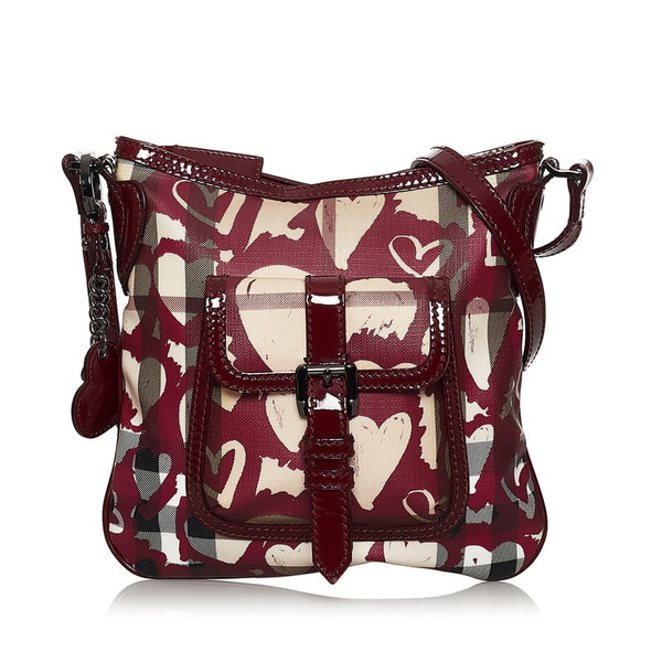 バーバリー ノバチェック ワインレッド ベージュ PVC エナメル 斜め掛け ショルダーバッグ レディース BURBERRY 【中古】