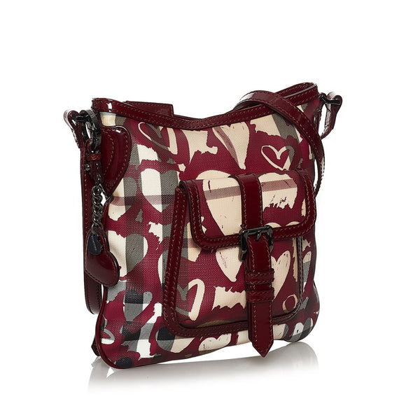 バーバリー ノバチェック ワインレッド ベージュ PVC エナメル 斜め掛け ショルダーバッグ レディース BURBERRY 【中古】