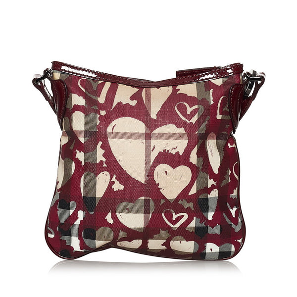 バーバリー ノバチェック ワインレッド ベージュ PVC エナメル 斜め掛け ショルダーバッグ レディース BURBERRY 【中古】