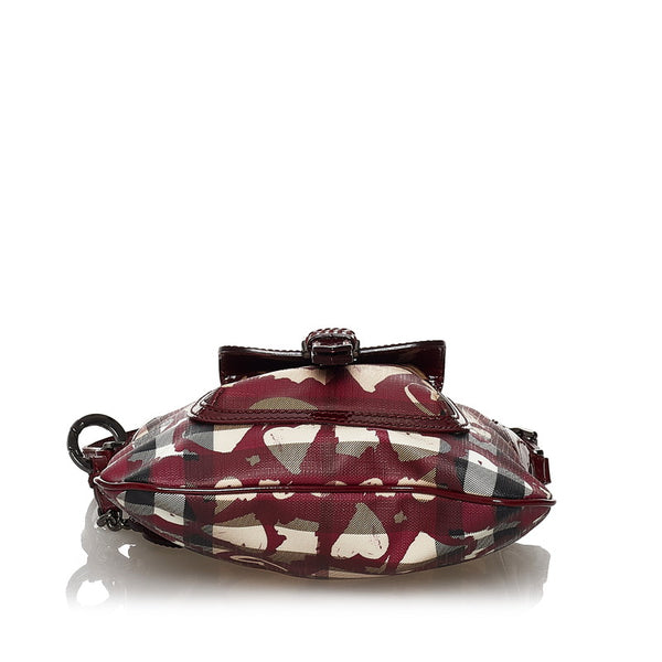 バーバリー ノバチェック ワインレッド ベージュ PVC エナメル 斜め掛け ショルダーバッグ レディース BURBERRY 【中古】