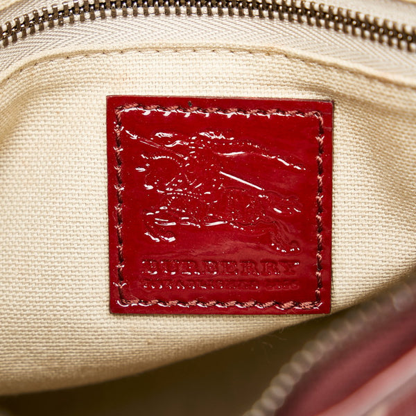 バーバリー ノバチェック ワインレッド ベージュ PVC エナメル 斜め掛け ショルダーバッグ レディース BURBERRY 【中古】
