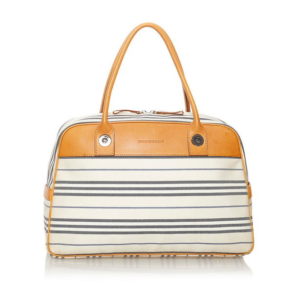 バーバリー トートバッグ アイボリー ブルー ベージュ キャンバス レザー レディース BURBERRY 【中古】