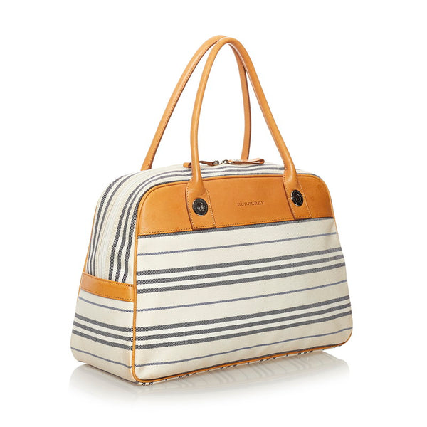 バーバリー トートバッグ アイボリー ブルー ベージュ キャンバス レザー レディース BURBERRY 【中古】