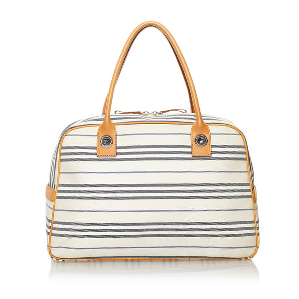 バーバリー トートバッグ アイボリー ブルー ベージュ キャンバス レザー レディース BURBERRY 【中古】