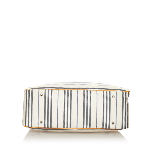 バーバリー トートバッグ アイボリー ブルー ベージュ キャンバス レザー レディース BURBERRY 【中古】
