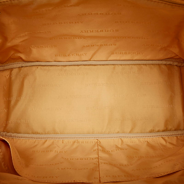 バーバリー トートバッグ アイボリー ブルー ベージュ キャンバス レザー レディース BURBERRY 【中古】