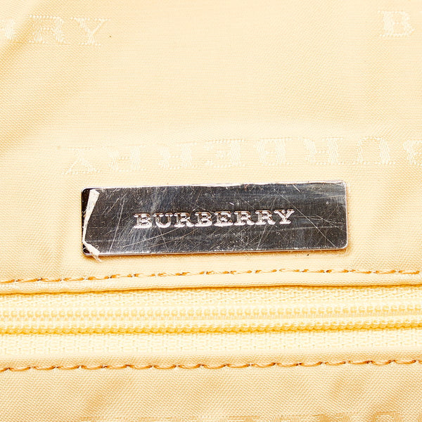 バーバリー トートバッグ アイボリー ブルー ベージュ キャンバス レザー レディース BURBERRY 【中古】