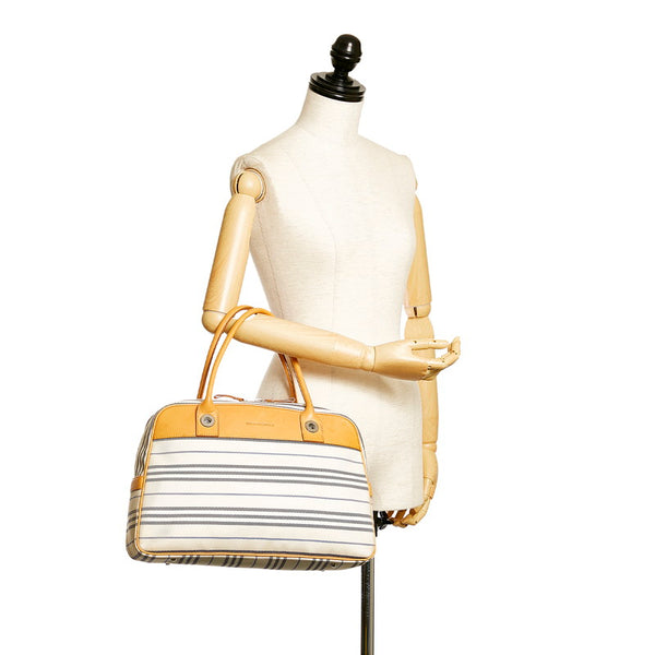 バーバリー トートバッグ アイボリー ブルー ベージュ キャンバス レザー レディース BURBERRY 【中古】