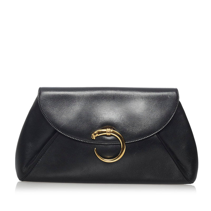 カルティエ パンテール ブラック レザー クラッチバッグ レディース CARTIER 【中古】