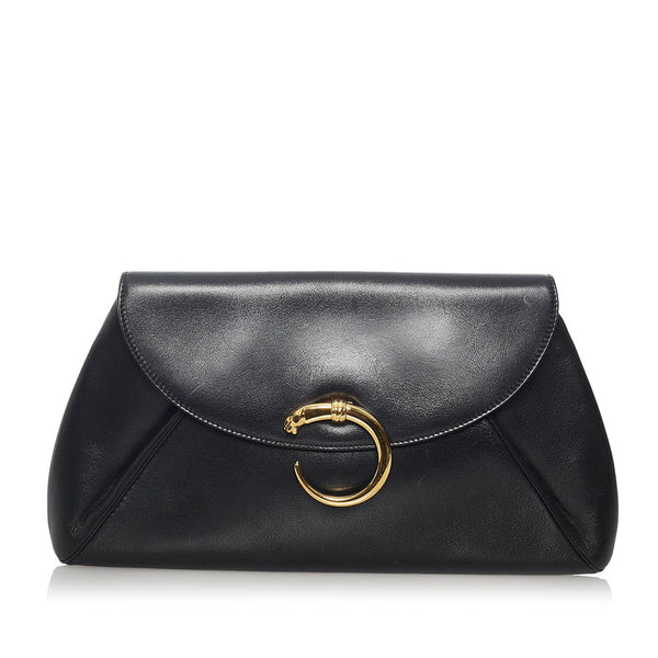 カルティエ パンテール ブラック レザー クラッチバッグ レディース CARTIER 【中古】