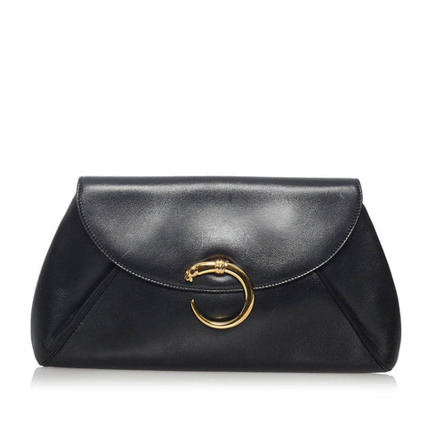 カルティエ パンテール ブラック レザー クラッチバッグ レディース CARTIER 【中古】