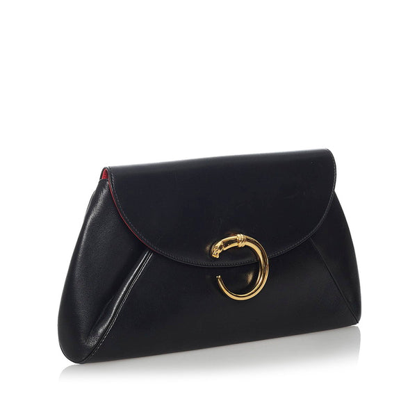 カルティエ パンテール ブラック レザー クラッチバッグ レディース CARTIER 【中古】