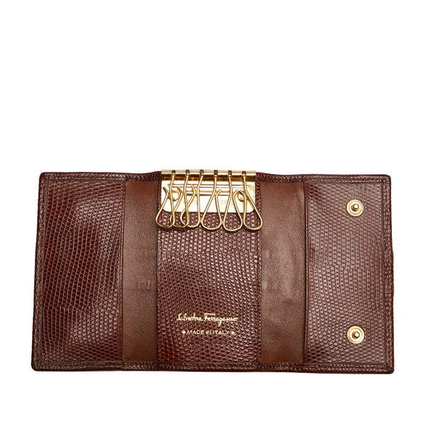 サルヴァトーレフェラガモ ヴァラ 6連 キーケース 22-3056 ブラウン レザー レディース Salvatore Ferragamo 【中古】
