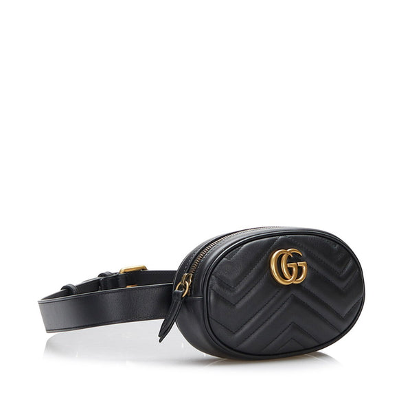 グッチ GGマーモント ウエストバッグ ボディバッグ ショルダーバッグ 476434 ブラック レザー レディース GUCCI 【中古】