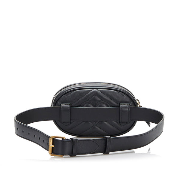 グッチ GGマーモント ウエストバッグ ボディバッグ ショルダーバッグ 476434 ブラック レザー レディース GUCCI 【中古】