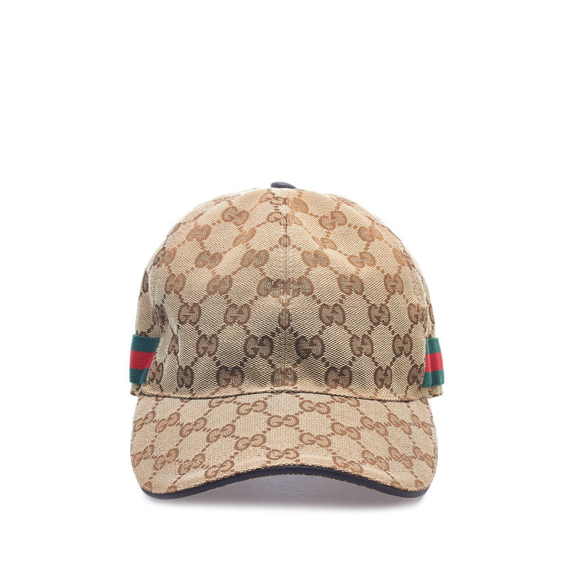 グッチ GGキャンバス シェリーライン キャップ ベースボールキャップ 200035 ベージュ キャンバス レザー メンズ GUCCI 【中古】