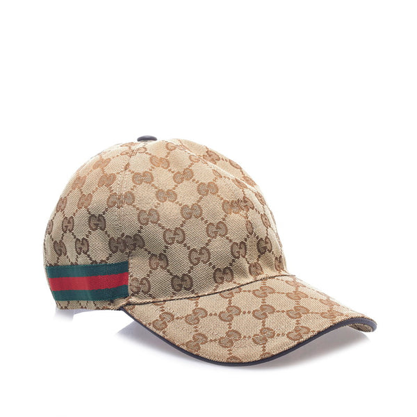 グッチ GGキャンバス シェリーライン キャップ ベースボールキャップ 200035 ベージュ キャンバス レザー メンズ GUCCI 【中古】
