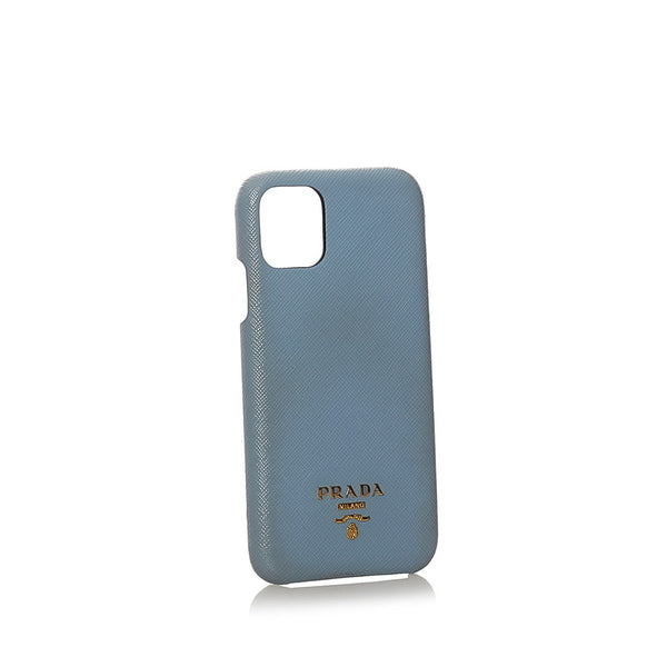 プラダ iPhone 11 Pro Max ケース ライトブルー レザー レディース PRADA 【中古】