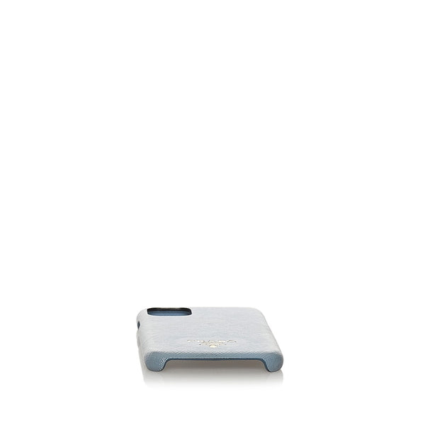 プラダ iPhone 11 Pro Max ケース ライトブルー レザー レディース PRADA 【中古】