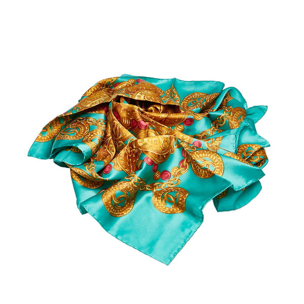 シャネル ココマーク スカーフ グリーン マルチカラー シルク レディース CHANEL 【中古】