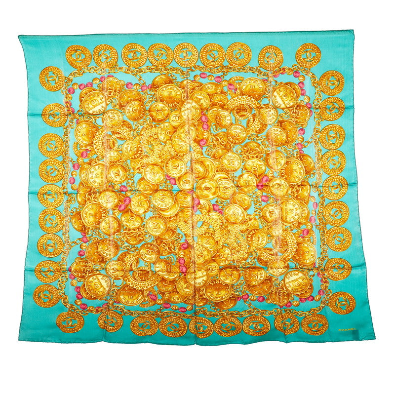 シャネル ココマーク スカーフ グリーン マルチカラー シルク レディース CHANEL 【中古】