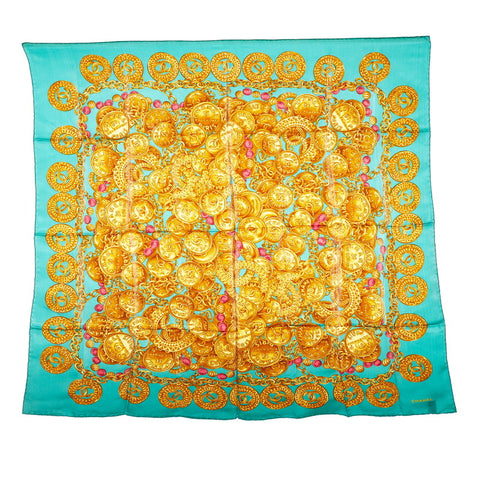 シャネル ココマーク スカーフ グリーン マルチカラー シルク レディース CHANEL 【中古】