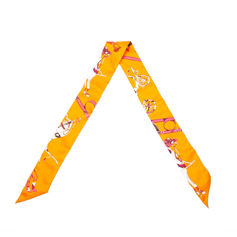 エルメス ツイリー スカーフ オレンジ シルク レディース HERMES 【中古】