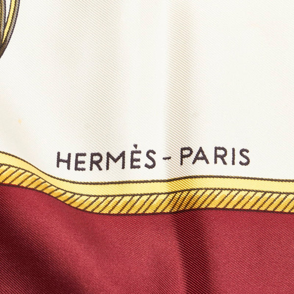 エルメス カレ90 LES VOITURES A TRANSFORMATION  折畳み式幌の馬車 エンジ アイボリー シルク スカーフ レディース HERMES 【中古】