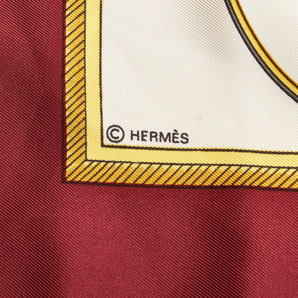 エルメス カレ90 LES VOITURES A TRANSFORMATION  折畳み式幌の馬車 エンジ アイボリー シルク スカーフ レディース HERMES 【中古】