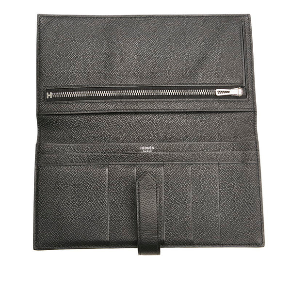 エルメス ベアンスフレ シルバー金具 長財布 ブラック ヴォーエプソン レディース HERMES 【中古】