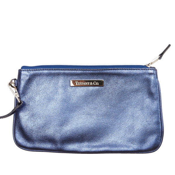 ティファニー リバーシブル メタリック トートバッグ ブルー レザー レディース TIFFANY&Co. 【中古】