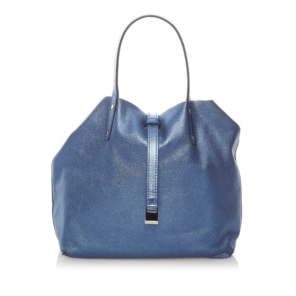 ティファニー リバーシブル メタリック トートバッグ ブルー レザー レディース TIFFANY&Co. 【中古】