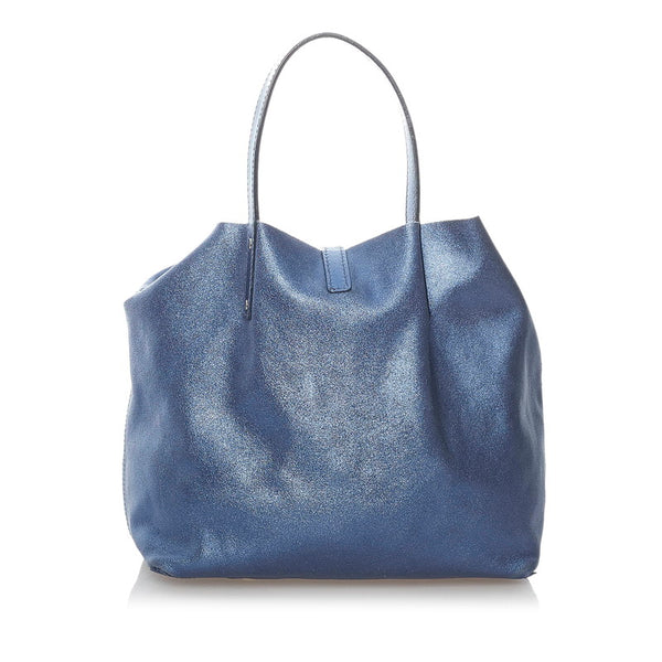 ティファニー リバーシブル メタリック トートバッグ ブルー レザー レディース TIFFANY&Co. 【中古】