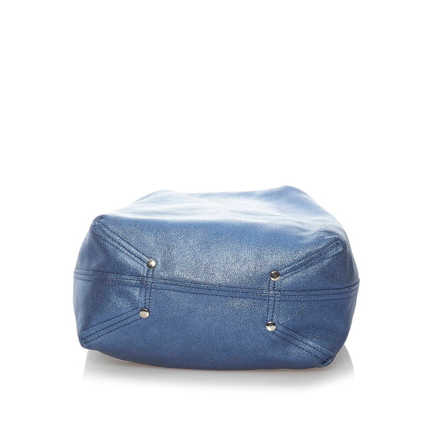 ティファニー リバーシブル メタリック トートバッグ ブルー レザー レディース TIFFANY&Co. 【中古】