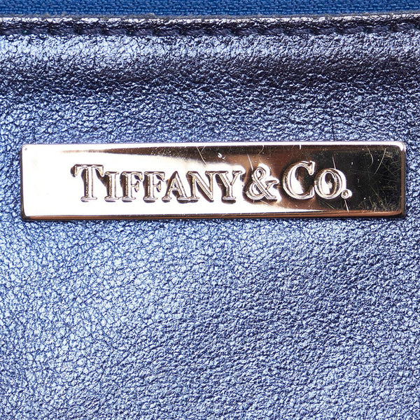 ティファニー リバーシブル メタリック トートバッグ ブルー レザー レディース TIFFANY&Co. 【中古】