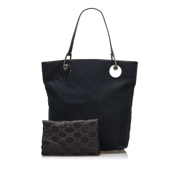 グッチ GGキャンバス トートバッグ 120836 ブラック キャンバス レザー レディース GUCCI 【中古】