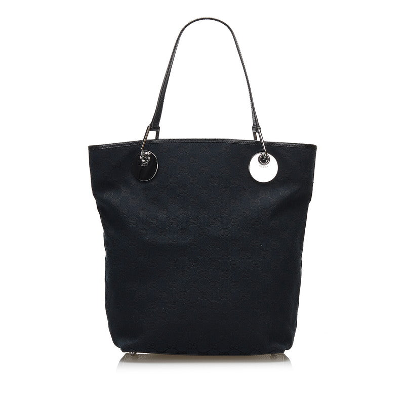 グッチ GGキャンバス トートバッグ 120836 ブラック キャンバス レザー レディース GUCCI 【中古】