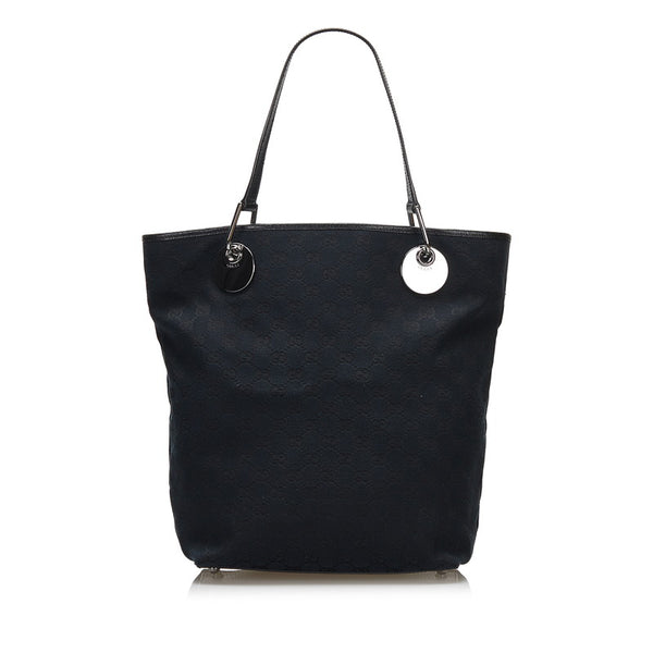 グッチ GGキャンバス トートバッグ 120836 ブラック キャンバス レザー レディース GUCCI 【中古】